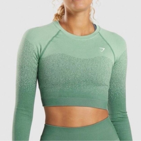 Gymshark Adapt Green Ombré Seamless Long Sleeve Crop Top size M - Picture 1 of 9